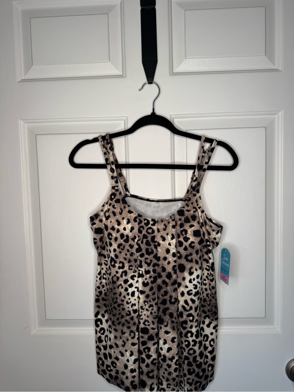 Swim Solutions Leopard Print Tankini Top - Tan, Black, Cream
